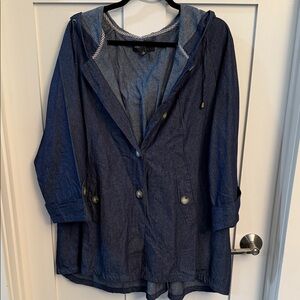 Jones New York Dark Blue Hooded Jean Jacket 1x